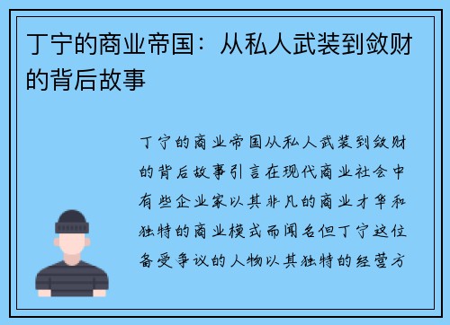 丁宁的商业帝国：从私人武装到敛财的背后故事