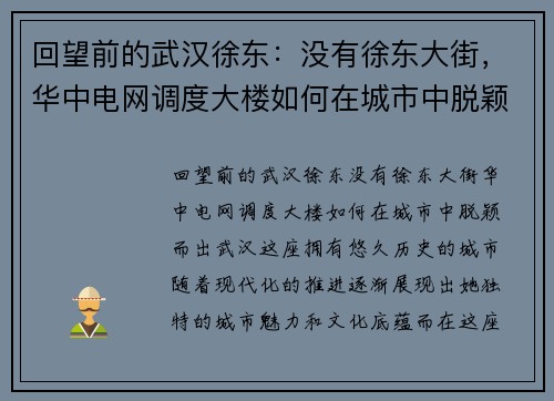 回望前的武汉徐东：没有徐东大街，华中电网调度大楼如何在城市中脱颖而出