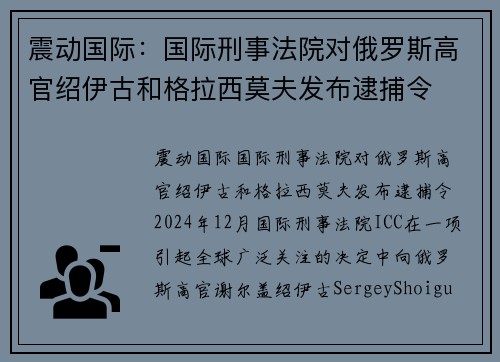 震动国际：国际刑事法院对俄罗斯高官绍伊古和格拉西莫夫发布逮捕令